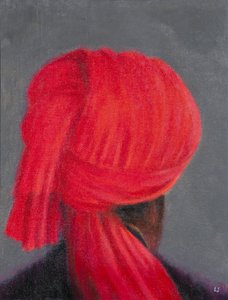 Turbante rosso su grigio, 2014